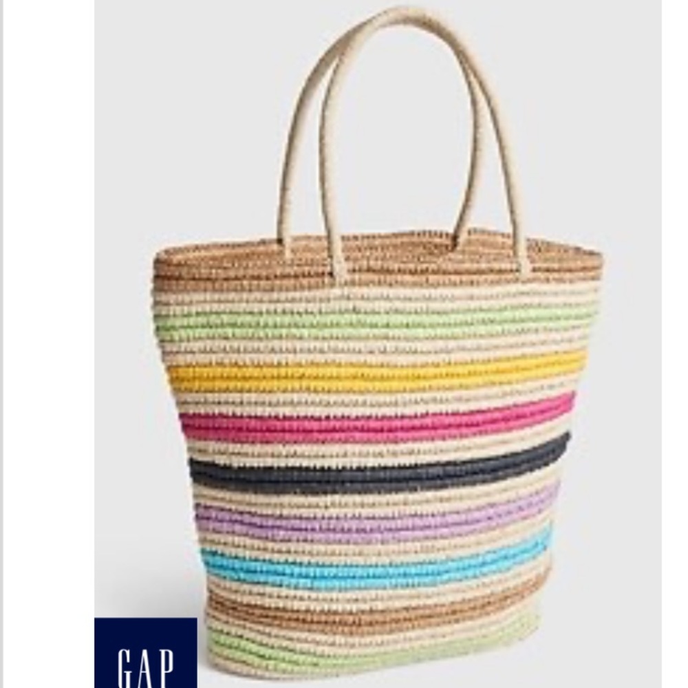 GAP Rainbow Stripe Straw Tote Bag